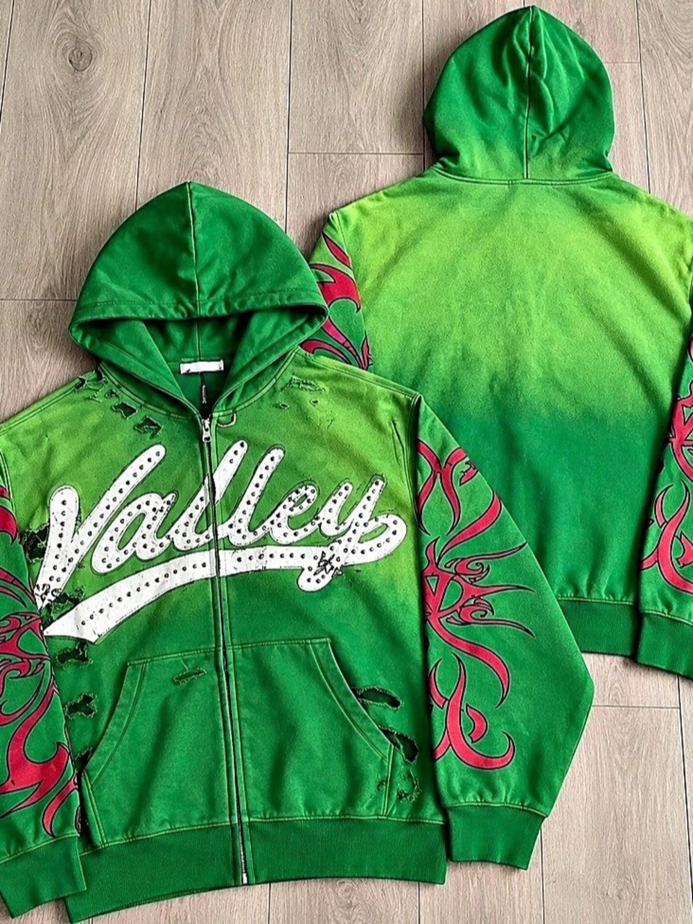Vale Forever Inferno Zip Up Hoodie Green & Pink
